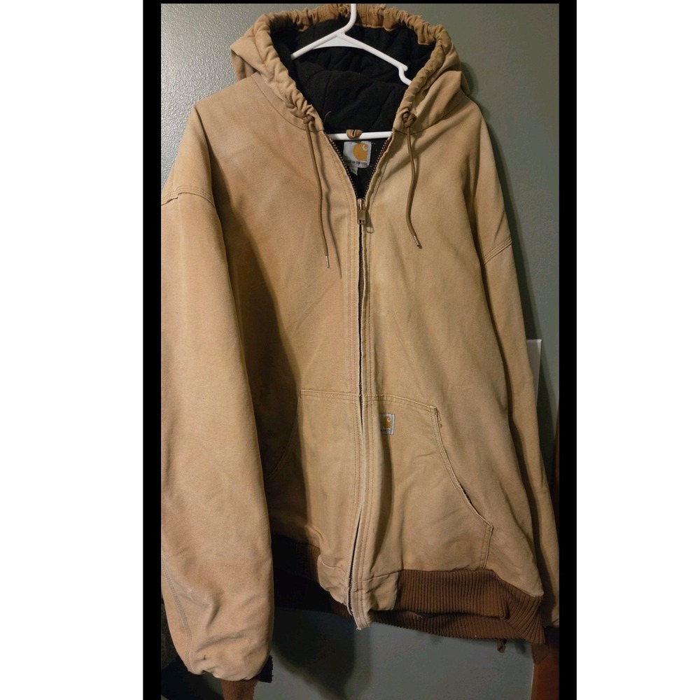 Carhartt J131 Duck Active Jacket Tan Thermal Lined Mens 3XLT USA Distressed VTG
